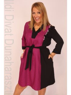 Gemko Fekete-Lila Mintás Köves Ruha+ Öv