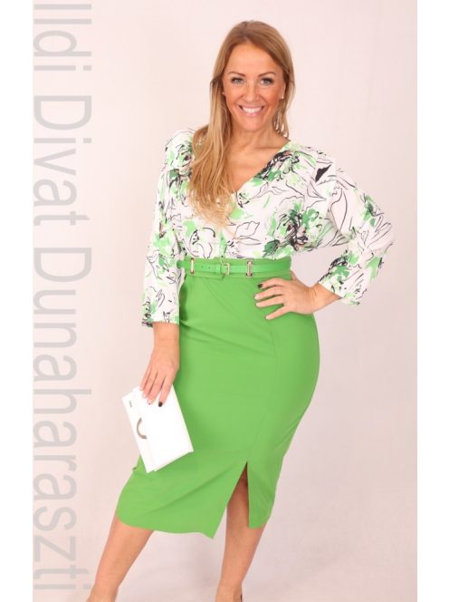 Dojery Zöld-Fehér Mintás Ruha+Öv