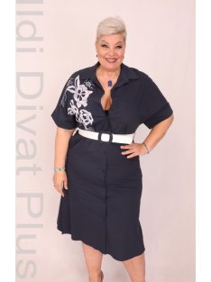 Basico Kék-Fehér Virágos Hímzett Ingruha