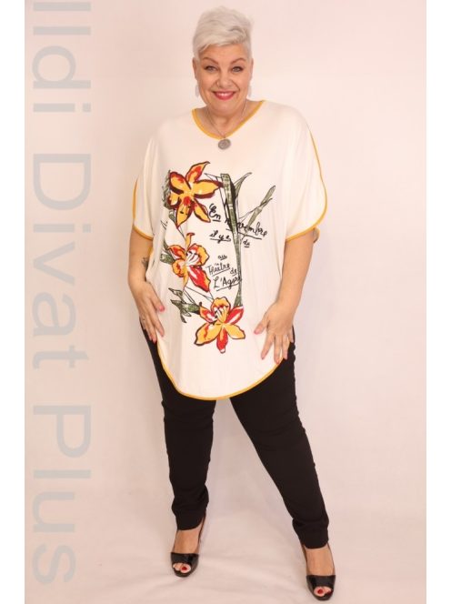 Maxlive Fehér-Sárga Virágos Tunika