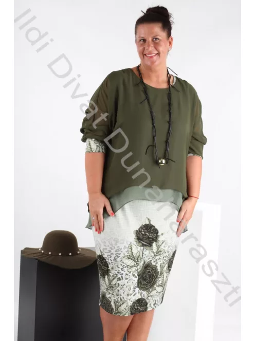 ADM Zöld Virágos Kétrészes Ruha