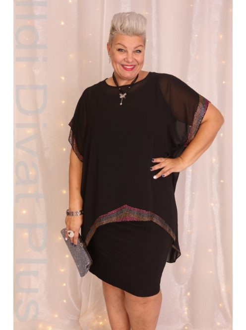 Hesba Fekete Többszínű Csillogós Köves Ruha