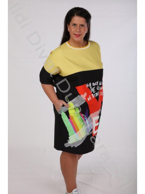 Say Plus Sárga-Fekete Mintás Ruha