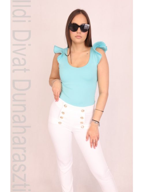 Envy Vízkék Dekoltált Fodros Vállú Body