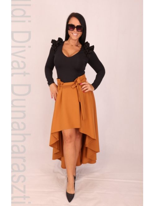 Envy Fekete Ujjas Fodros Vállú V Body