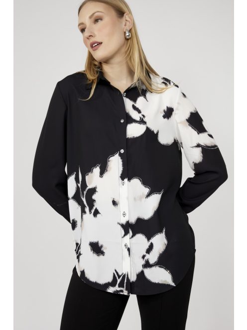 Frank Lyman Fekete-Ekrü Virágos Gella Blúz-XL