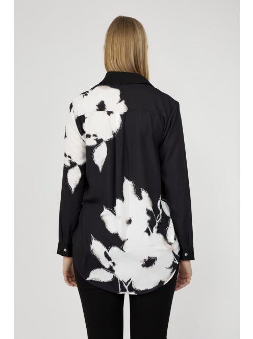 Frank Lyman Fekete-Ekrü Virágos Gella Blúz-XL