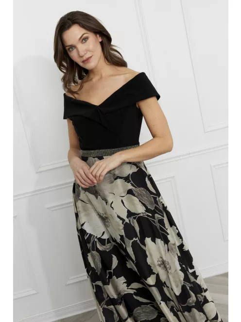 Frank Lyman Fekete -Ekrü Mintás Delina Maxi Ruha