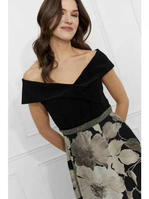 Frank Lyman Fekete -Ekrü Mintás Delina Maxi Ruha