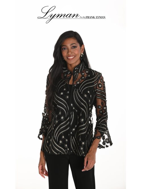 Frank Lyman Fekete-Arany Hímzett Tulla Blézer-XL