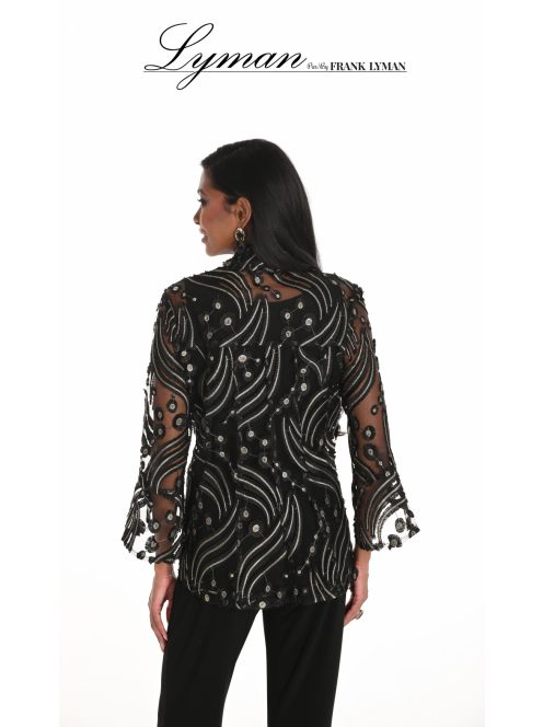 Frank Lyman Fekete-Arany Hímzett Tulla Blézer-XL