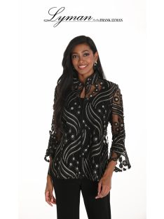 Frank Lyman Fekete-Arany Hímzett Tulla Blézer