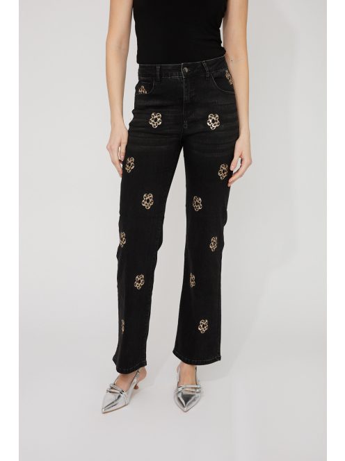 Frank Lyman Fekete -Virágos Farmer Nadrág