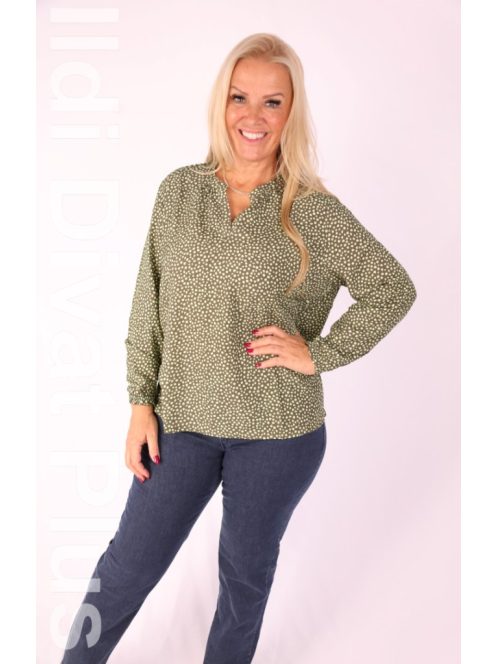Joy Of Life Keki-Zöld Mintás Gera Blúz-42