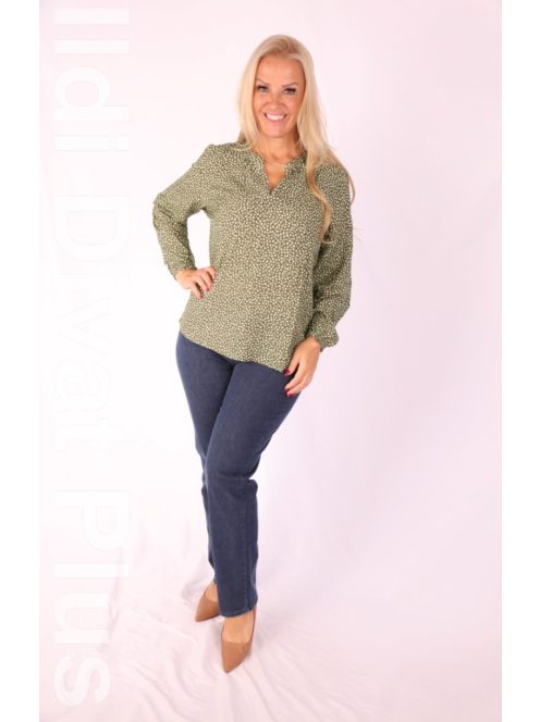 Joy Of Life Keki-Zöld Mintás Gera Blúz-42