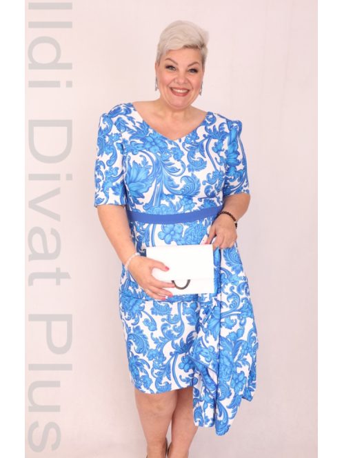 Livello Kék Virágmintás V nyakú Ruha-42