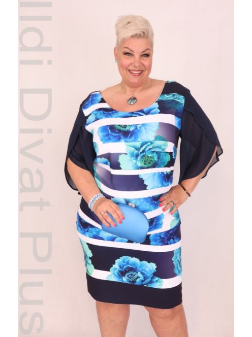 Livello Kék-Zöld Virágos Lebegő Ujjú Ruha