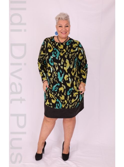 Livello Zöld-Fekete Foltmintás Műbőr Betétes Ruha