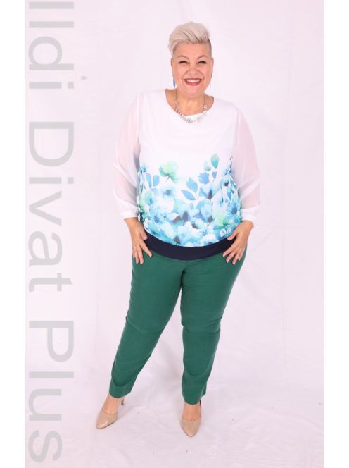 Livello Kék Virág Mintás Kerek Nyakú Blúz