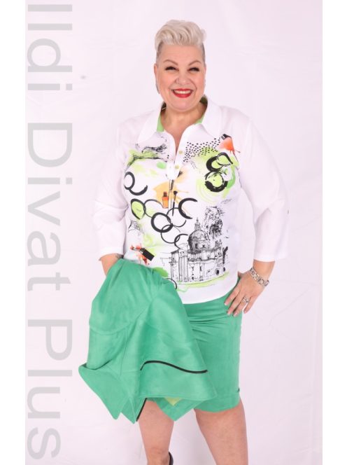 Livello Fehér-Zöld Mintás Blúz-40