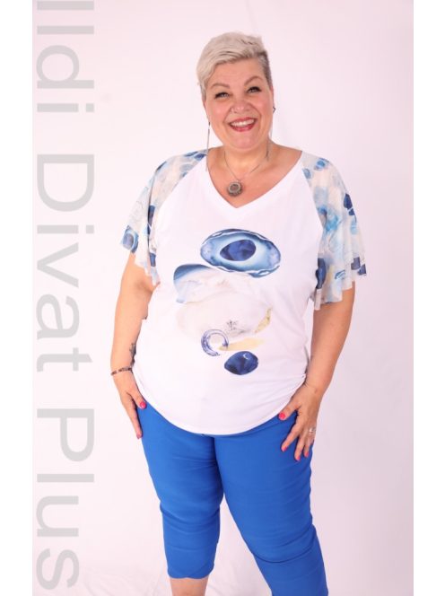 Livello Fehér-Kék Mintás Hálós Ujjú Felső-M