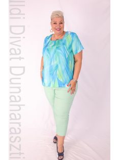 Livello Zöld Mintás Rövid Ujjú Felső