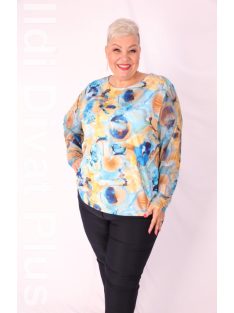 Livello Mustár-Kék Mintás Hálós Ujjú Felső