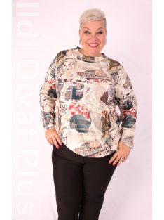 Livello Krém-Petrol Mintás Felső