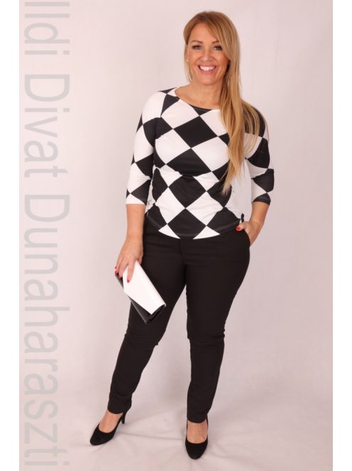 Mystic Day Fekete-Fehér Káró Mintás Raglán Felső