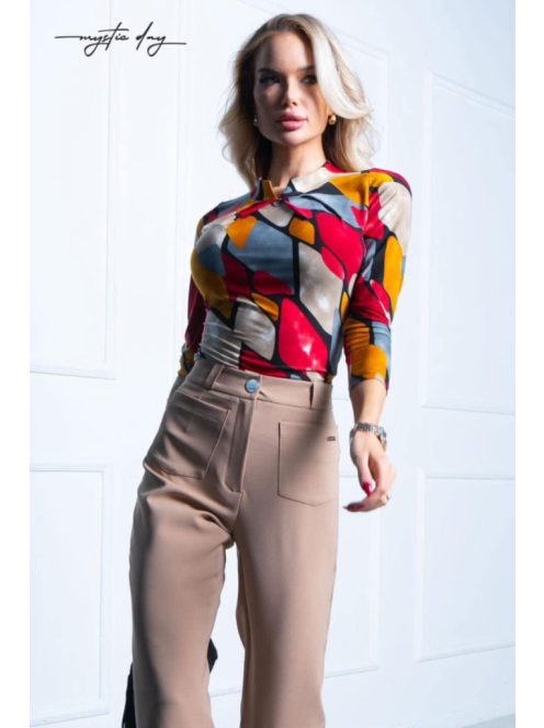 Mystic Day Bordó-Mustár Őszi Mintás Lilla Felső