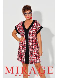 Mirage Fashion Tiara Piros-Fekete Mintás Tunika