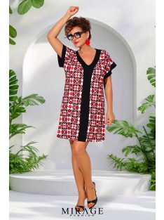 Mirage Fashion Tiara Piros-Fekete Mintás Tunika