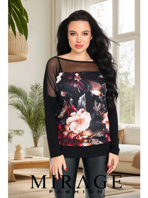Mirage-Fashion Modul Fekete-Virágmintás Felső