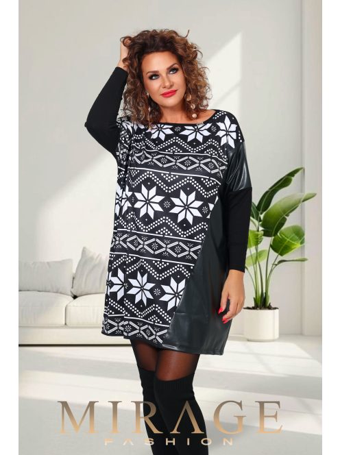 Mirage Fashion Miranda Fekete-Fehér Mintás Tunika