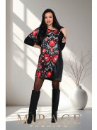 Mirage Fashion Max Fekete-Virágos Műbőr Betétes Tunika