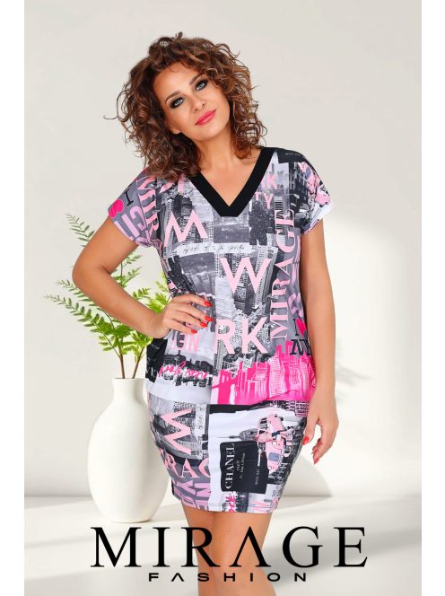 Mirage Fashion Fekete-Pink Mintás Sacramento Ruha