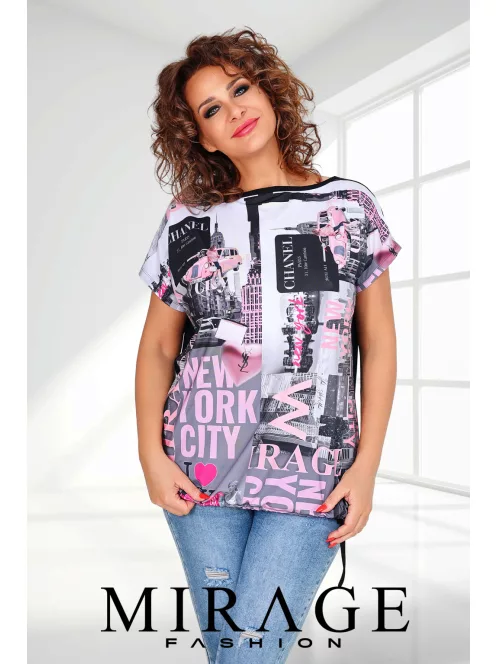 Mirage  Fashion Fekete-Pink Mintás Melanie Tunika