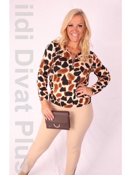 Micha Beige-Barna Mintás Zizi Felső