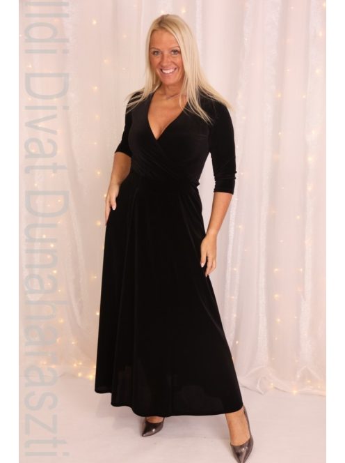 Makány Márta Fekete Bársony Maxi Ruha