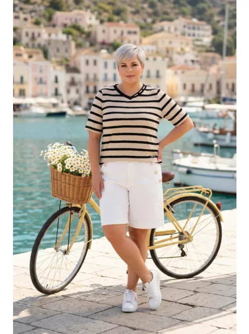 Navigazione Beige-Fekete Csíkos Delina Felső