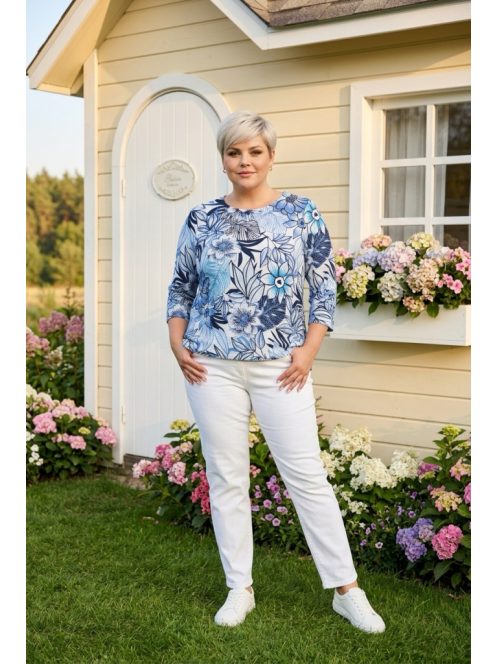 Olsen Kék-Fehér Virágos Zulu Felső