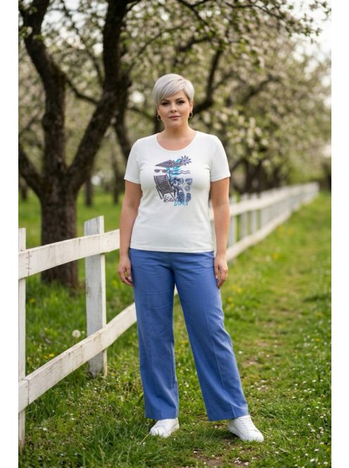 Olsen Fehér-Kék Mintás Zulu Felső