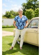 Olsen Kék-Fehér Mintás Vintage Blúz