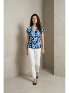 Olsen Kék-Fehér Mintás Vintage Blúz