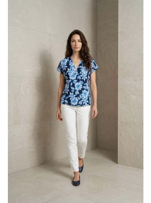 Olsen Kék-Fehér Mintás Vintage Blúz