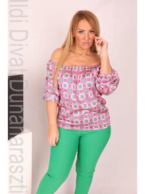 Rouge Pink-Zöld Virágmintás Dió Blúz
