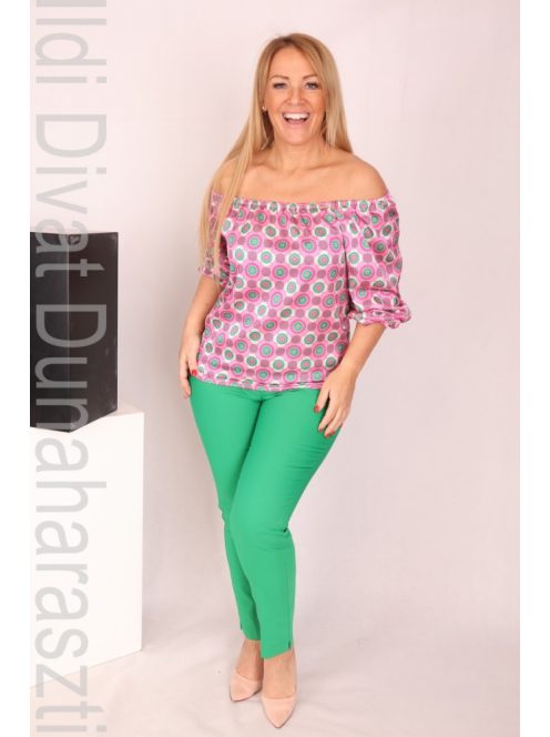 Rouge Pink-Zöld Virágmintás Dió Blúz