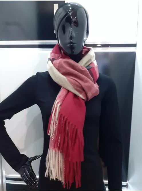 Bordó-Beige Kockás Kasmír Sál