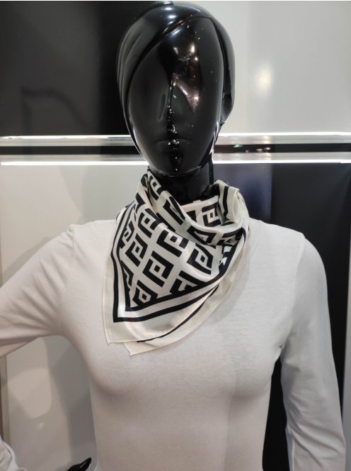 Ekrü-Fekete Mintás Hebe Szatén Kendő