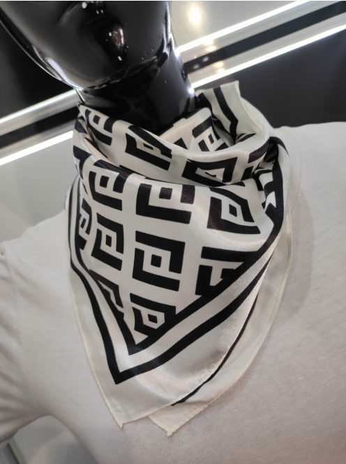 Ekrü-Fekete Mintás Hebe Szatén Kendő